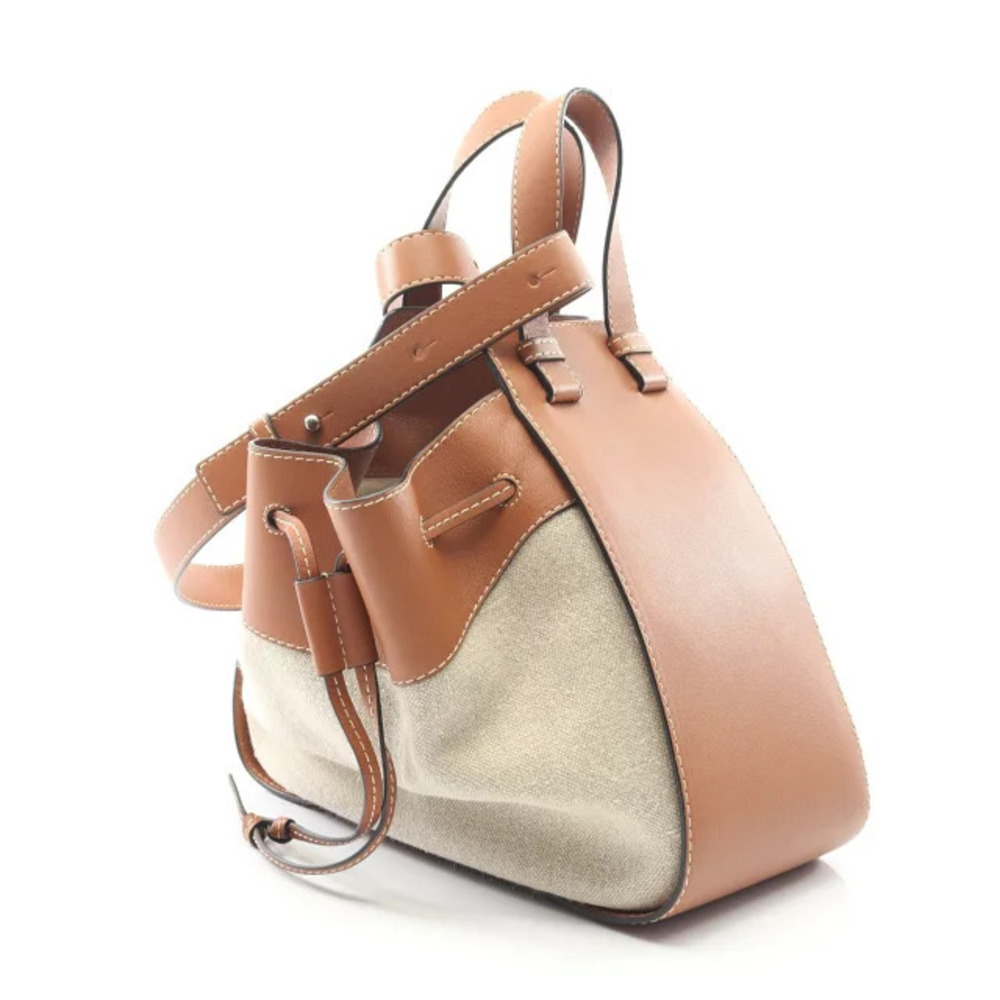 Loewe Leather Drawstring Hammock Beige Bag Brown Canvas Handbag